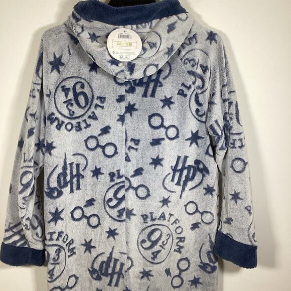 Harry Potter One-Piece Hooded Pajama Blue Large NWT Hogwarts Wizard PJs Lounge - Picture 7 of 10